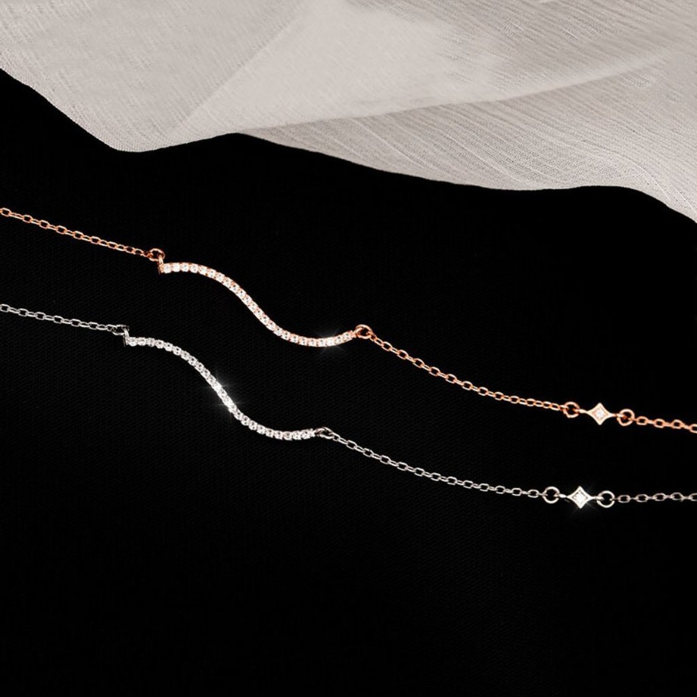 *NEW 925 Sterling Silver Diamond Wave Necklace - Picture 4 of 7